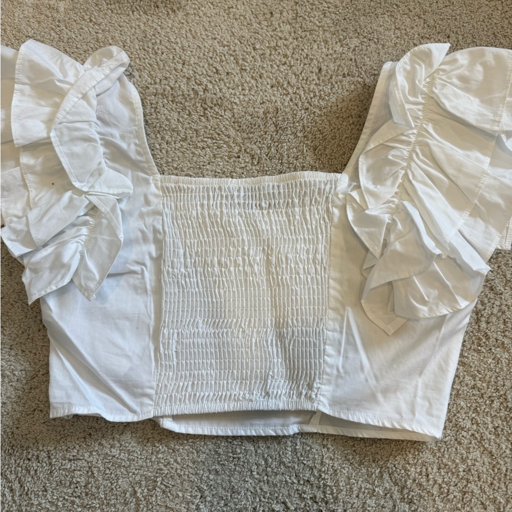 Zara white ruffle crop top